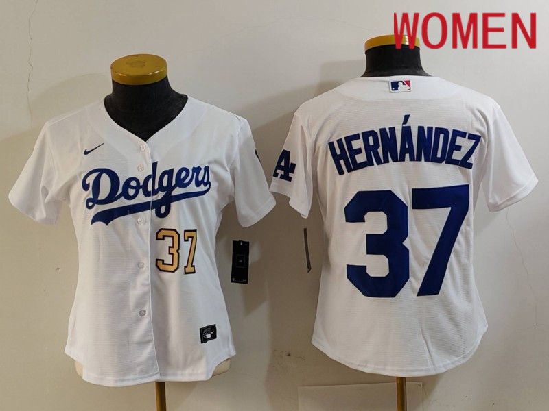 Women Los Angeles Dodgers 37 Hernandez White Nike Game 2024 MLB Jersey style 7262